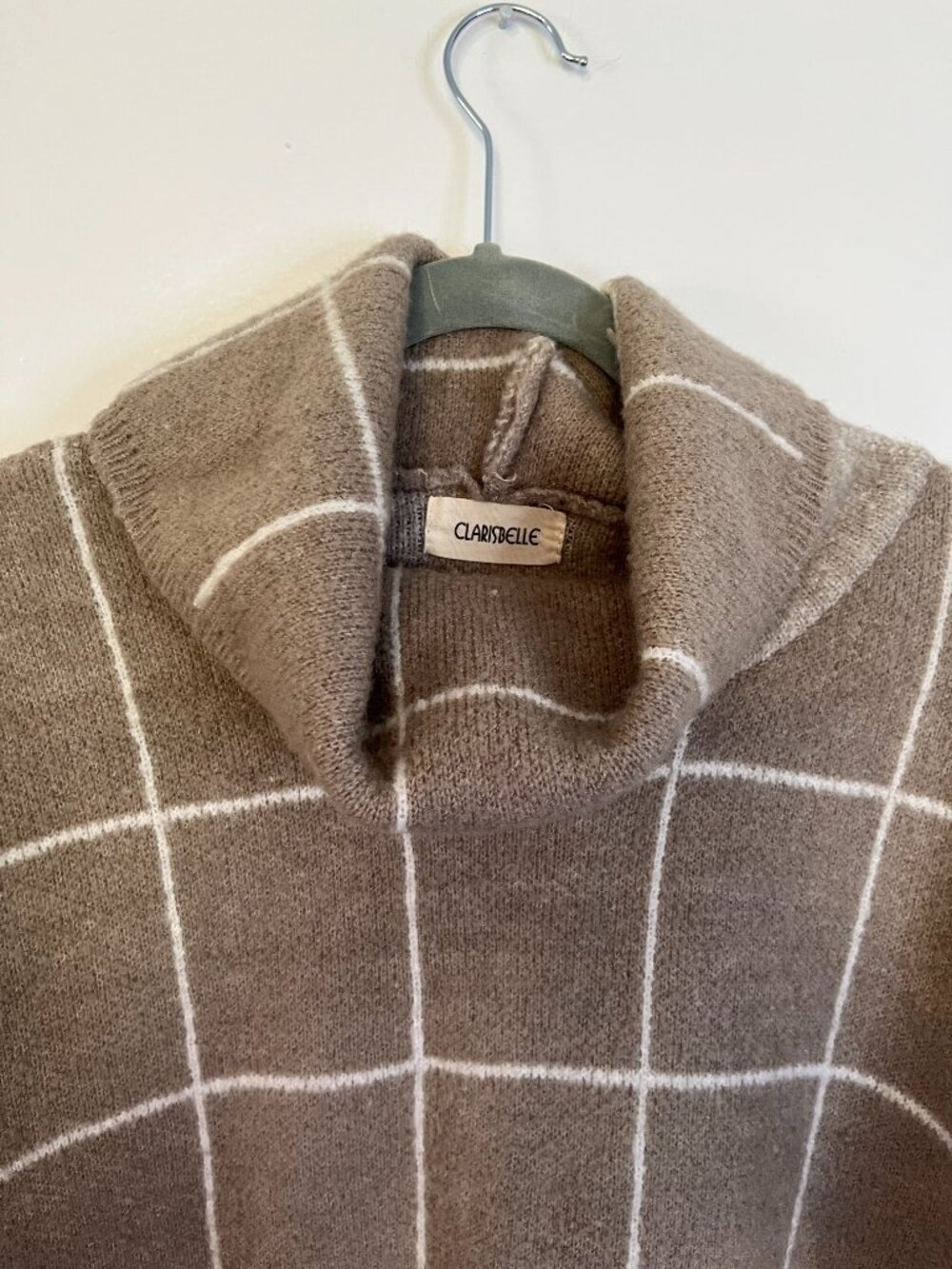 Clarisbelle Tan White Plaid Cowlneck Sweater - Picture 3 of 5